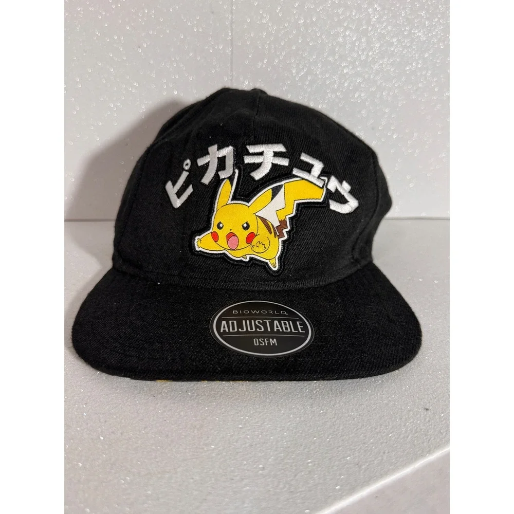 Bioworld Pokemon Pikachu Snapback Hat Black Japanese Katakana Adjustable OSFM